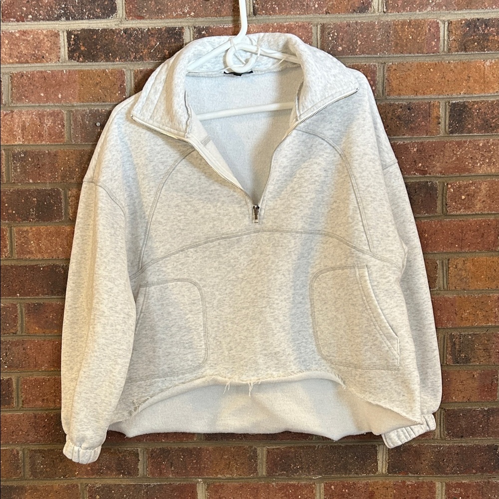 Papermoon Light Gray Half-Zip Cropped Sweatshirt